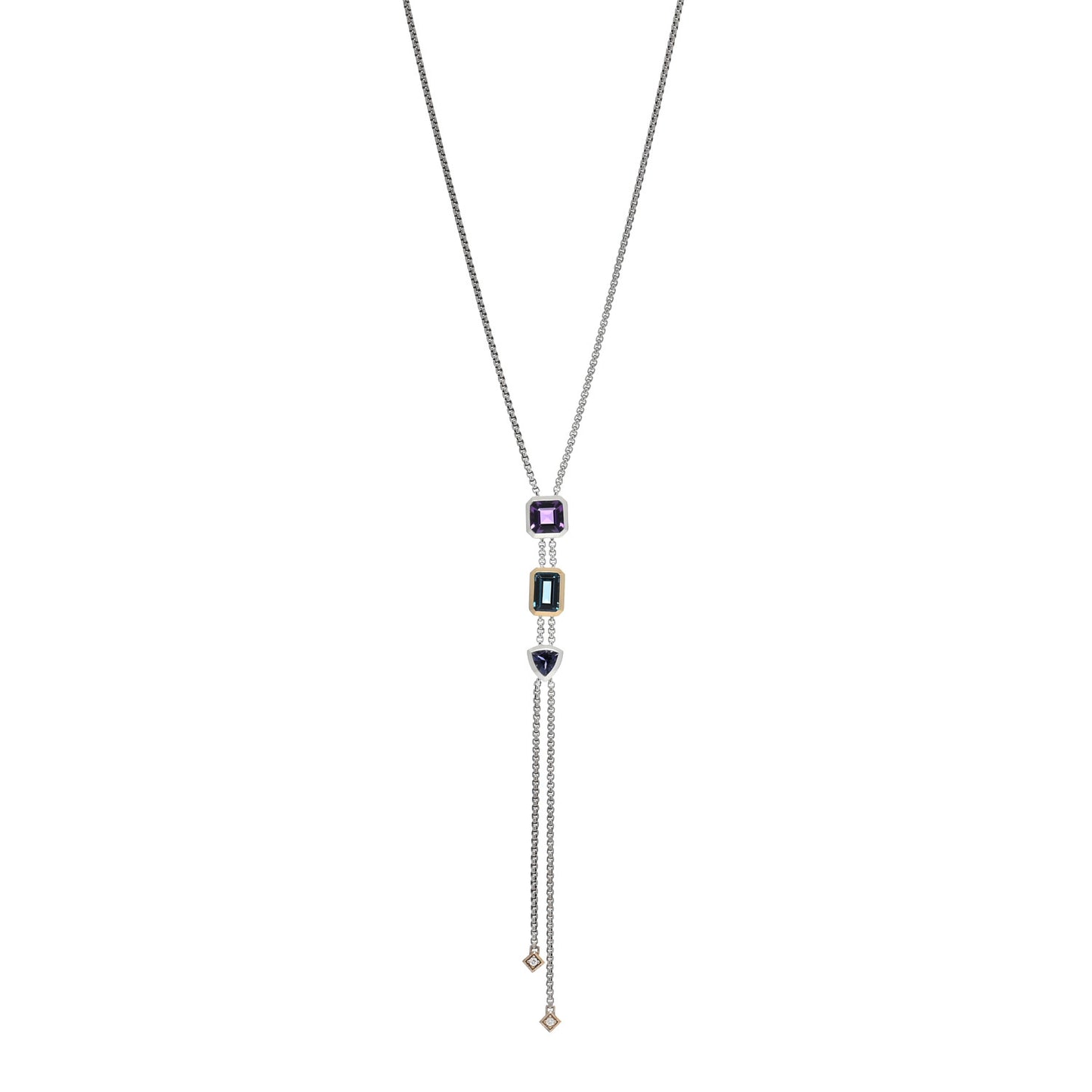 Sterling Silver 18K Yellow Gold Amethyst London Blue Topaz Iolite Novella Y Necklace