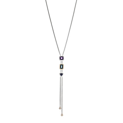 David Yurman Sterling Silver 18K Yellow Gold Amethyst London Blue Topaz Iolite Novella Y Necklace 1 of 4