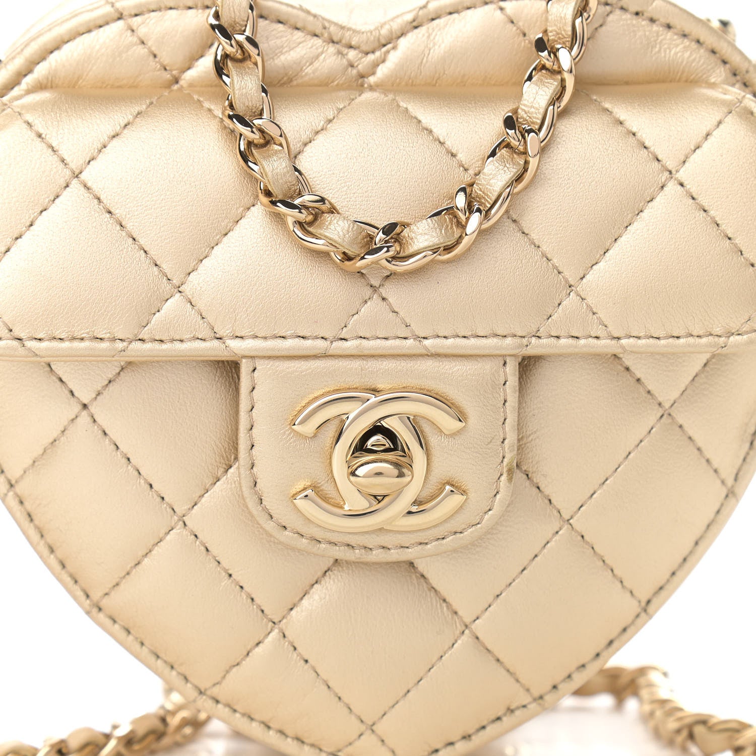 Chanel Metallic Lambskin Quilted CC In Love Heart Clutch With Chain Gold 8 of 11