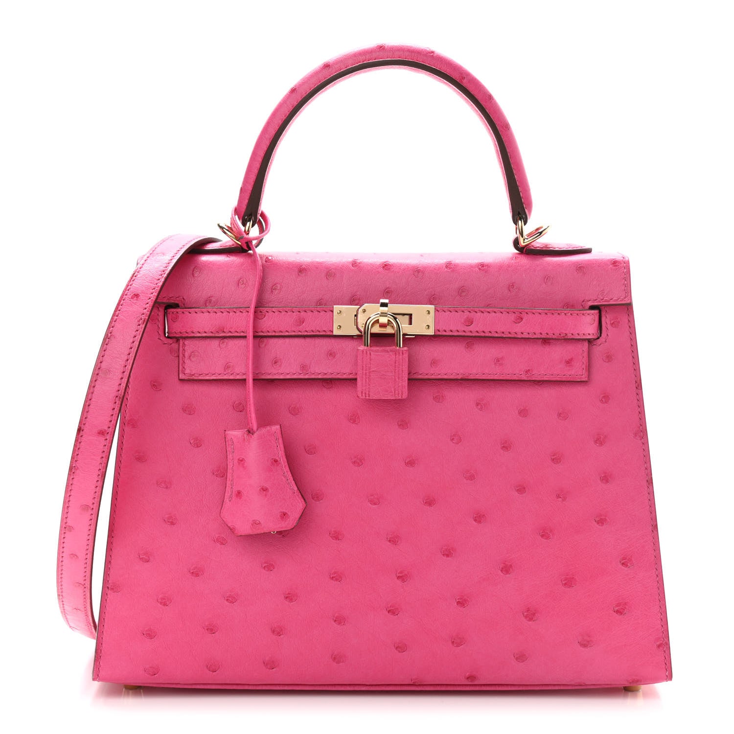 Hermes Ostrich Horseshoe Kelly Sellier 25 Rose Tyrien 1 of 11