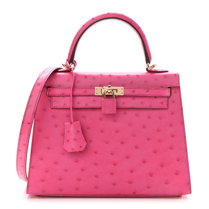 Hermes Ostrich Horseshoe Kelly Sellier 25 Rose Tyrien 1 of 11