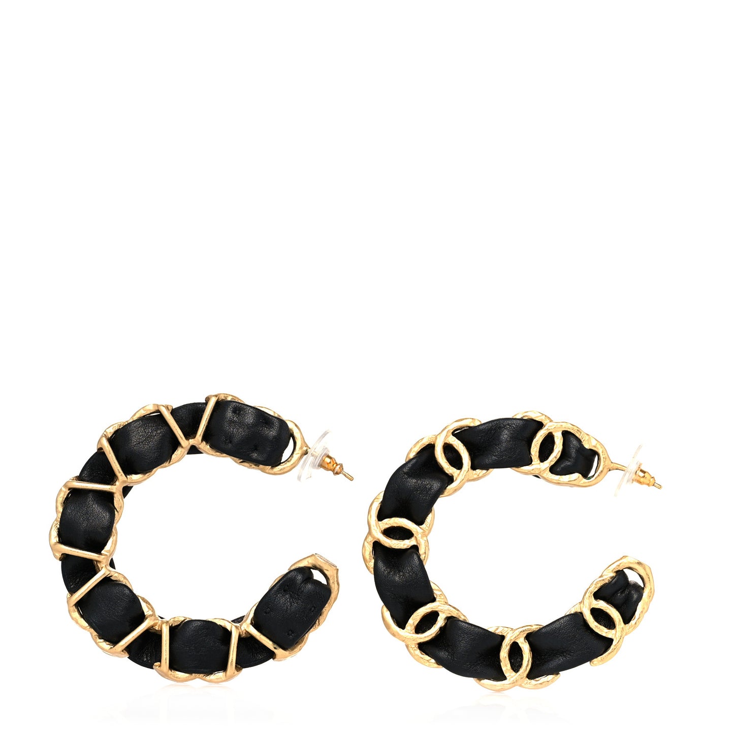 Lambskin CC Chain Hoop Earrings Gold Black