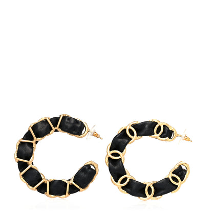 Chanel Lambskin CC Chain Hoop Earrings Gold Black 1 of 5