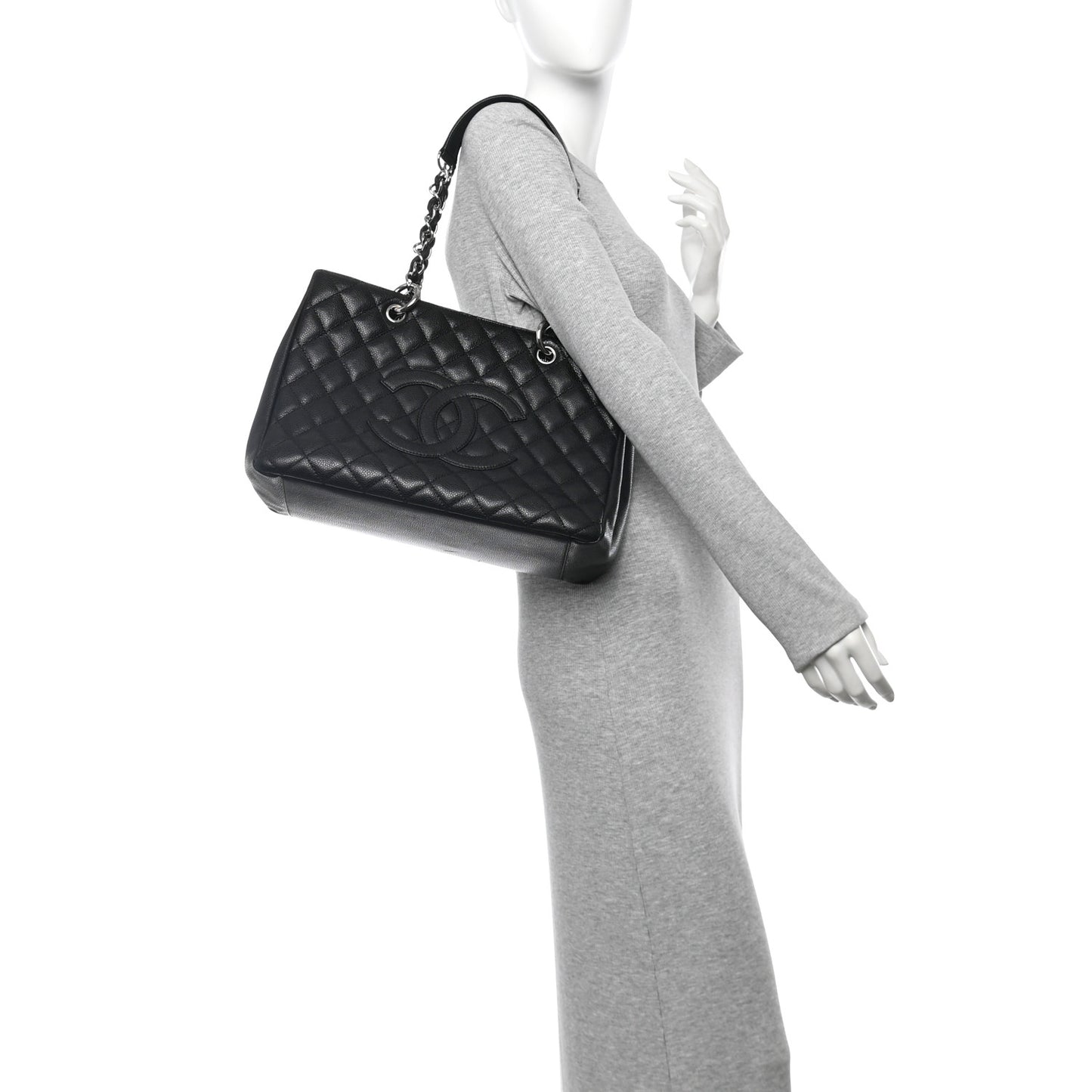 Caviar Quilted Grand Shopping Tote GST Black
