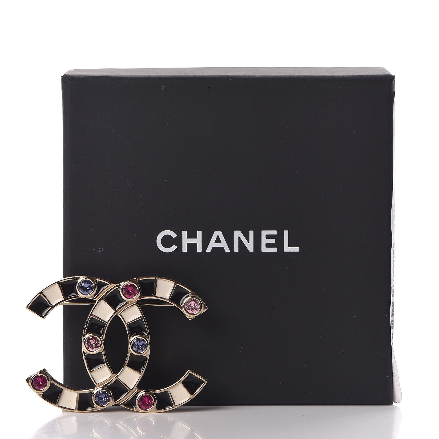 Chanel Crystal Enamel Stripe CC Brooch Black Gold 5 of 5