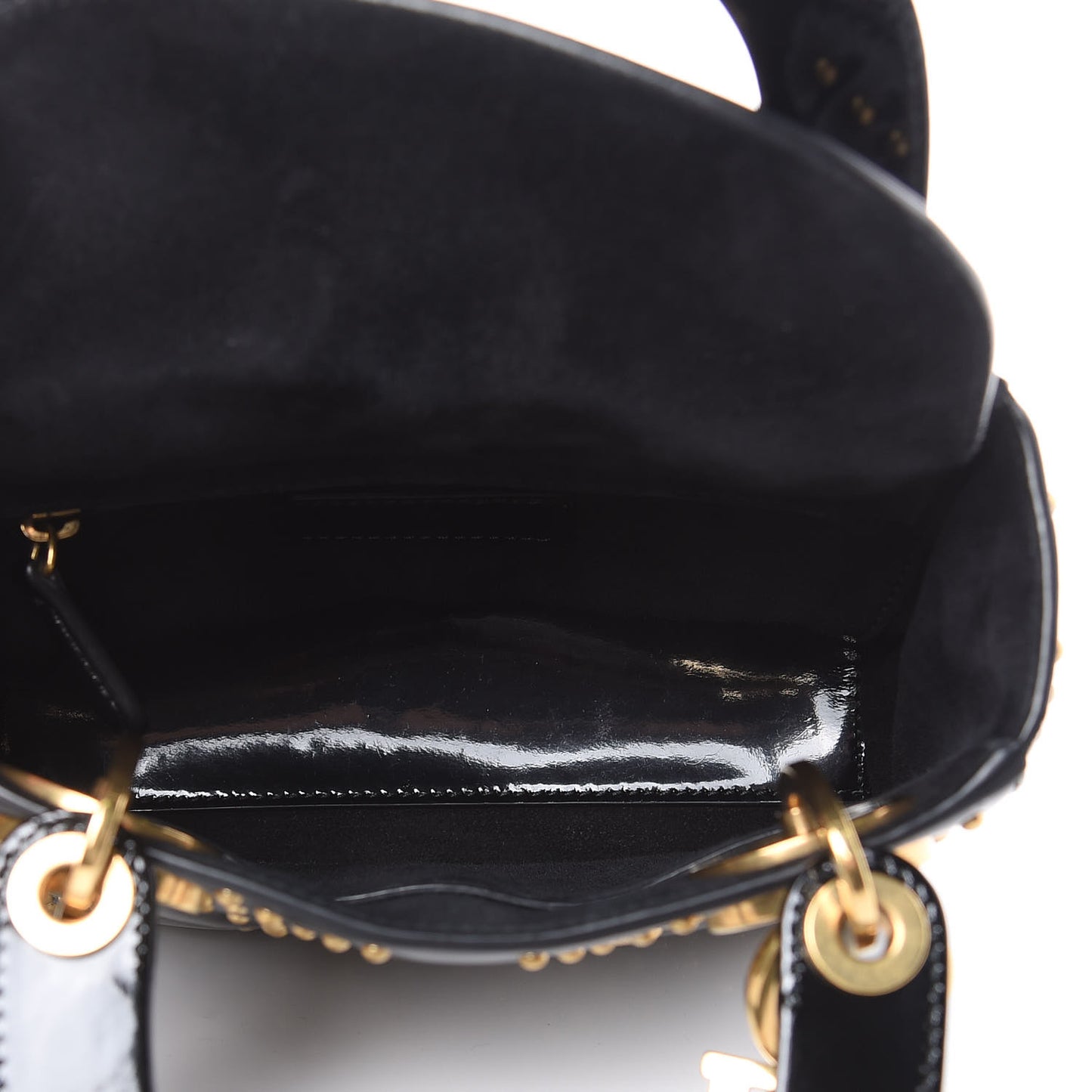Patent Studded Mini Supple Lady Dior Black