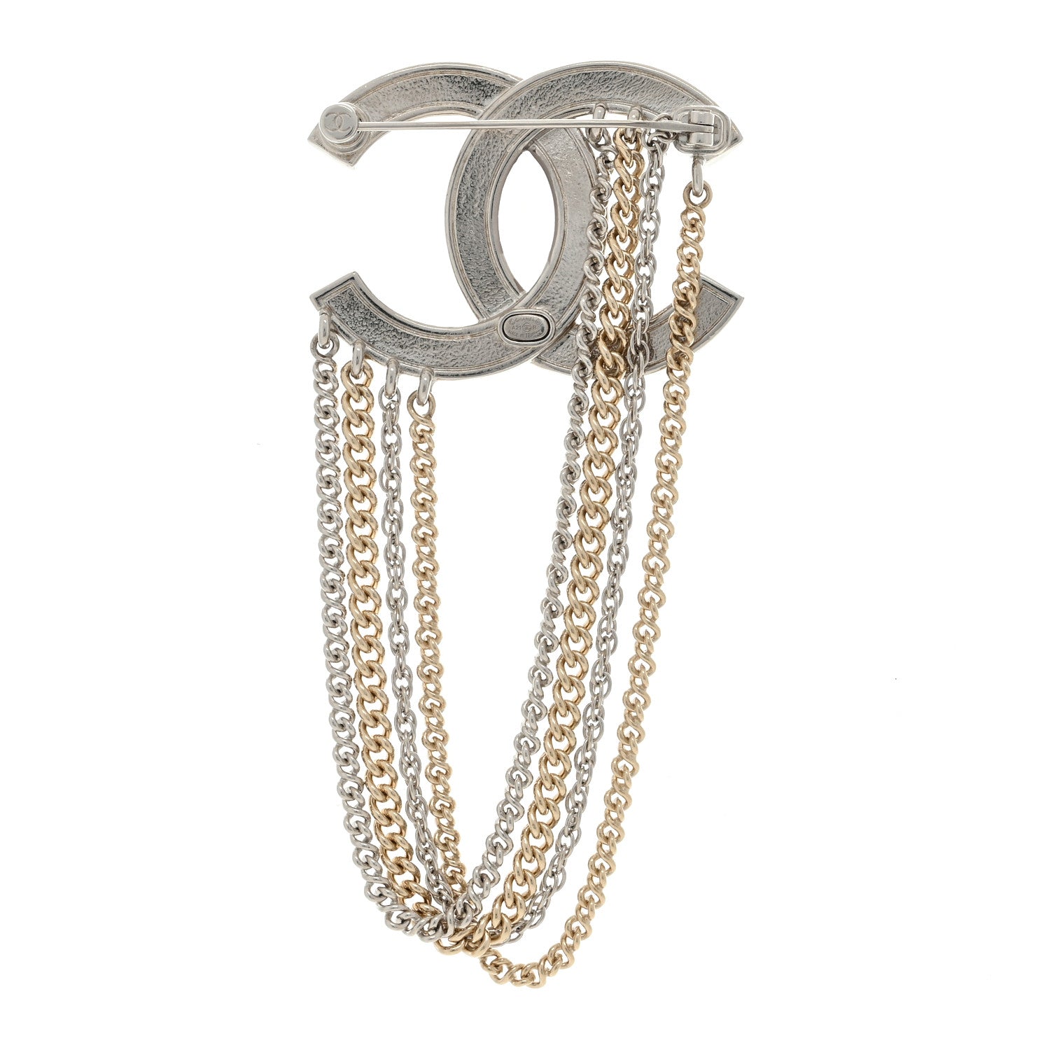 Chanel Crystal Multi Strand Chain CC Brooch Silver Gold 3 of 4