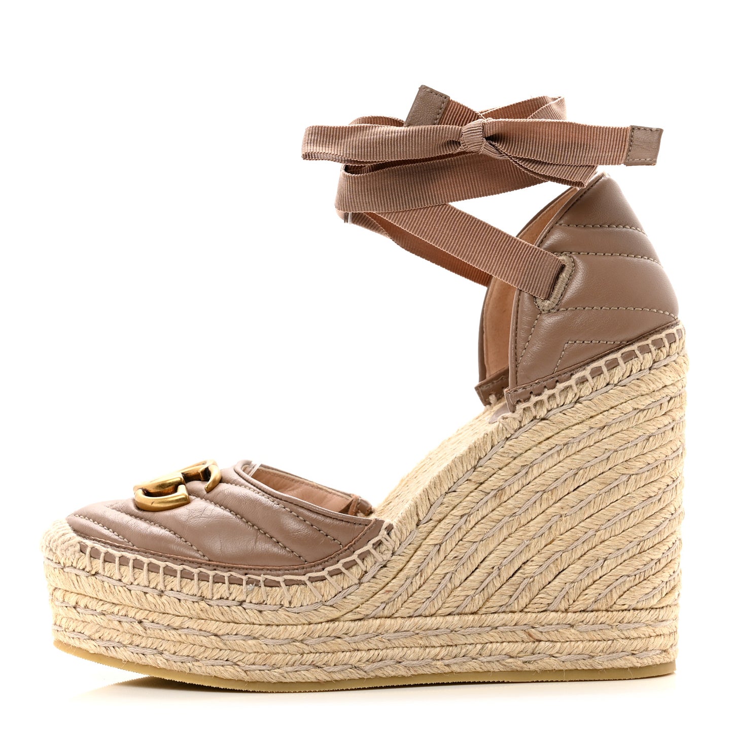 Nappa Matelasse GG Marmont Ankle Wrap Platform 35/120mm Espadrille Wedges 37 Porcelain Rose