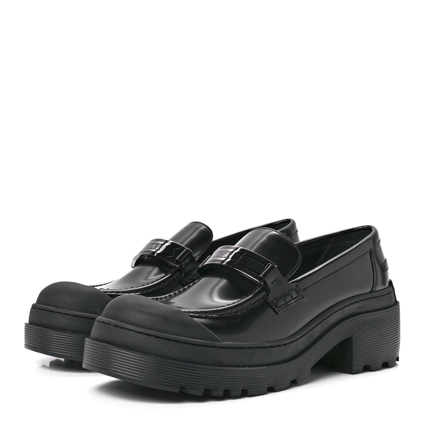 Brushed Calfskin Dior Code Lug Sole Platform 35mm Loafers 40 Black