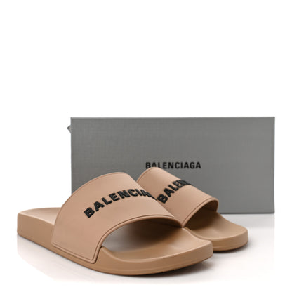 Balenciaga Rubber Logo Mens Pool Slide Sandals 46 Beige Black 9 of 9