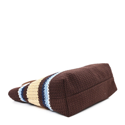 Miu Miu Raffia Crochet Stripe Tote Bag Cacao Celeste Natural 4 of 10