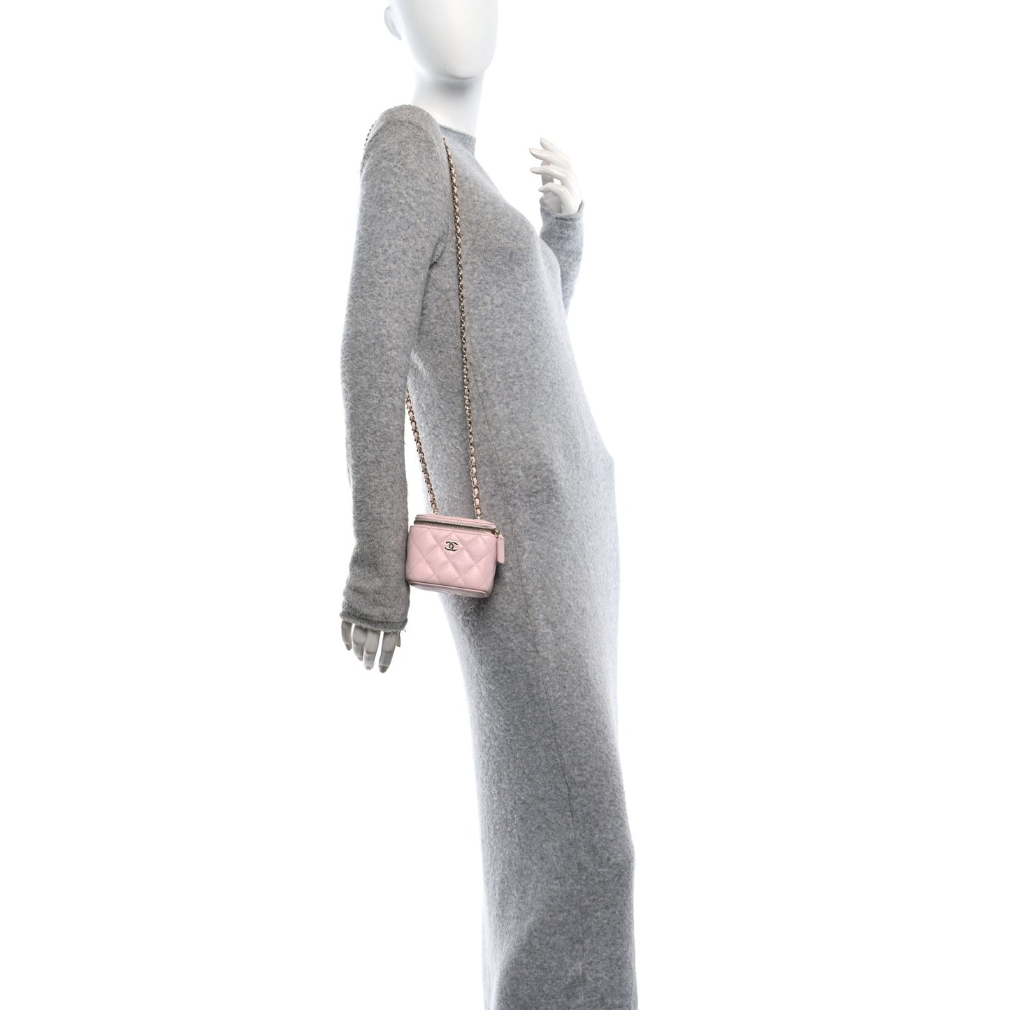 Caviar Quilted Mini Vanity Case With Chain Light Pink