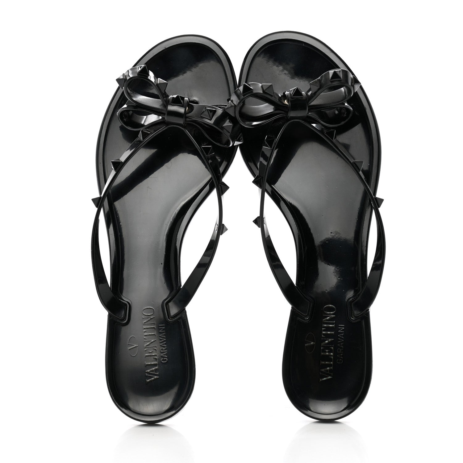 Valentino Garavani PVC Jelly Rockstud Bow Thong Sandals 40 Black 2 of 9