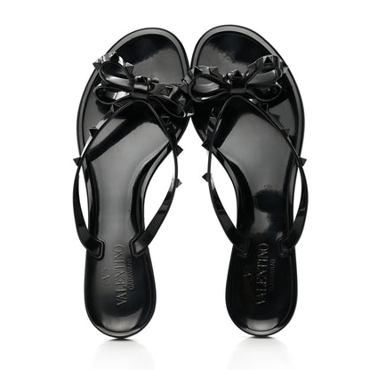 Valentino Garavani PVC Jelly Rockstud Bow Thong Sandals 40 Black 2 of 9