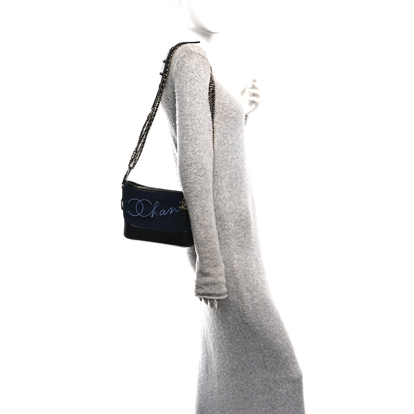 Calfskin Wool Embroidered Paris Hamburg Medium Gabrielle Hobo Dark Navy Blue