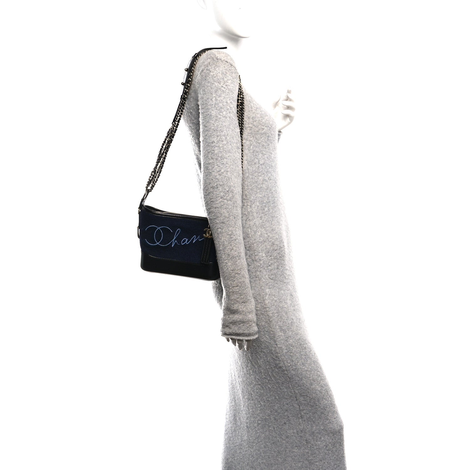 Chanel Calfskin Wool Embroidered Paris Hamburg Medium Gabrielle Hobo Dark Navy Blue 2 of 11