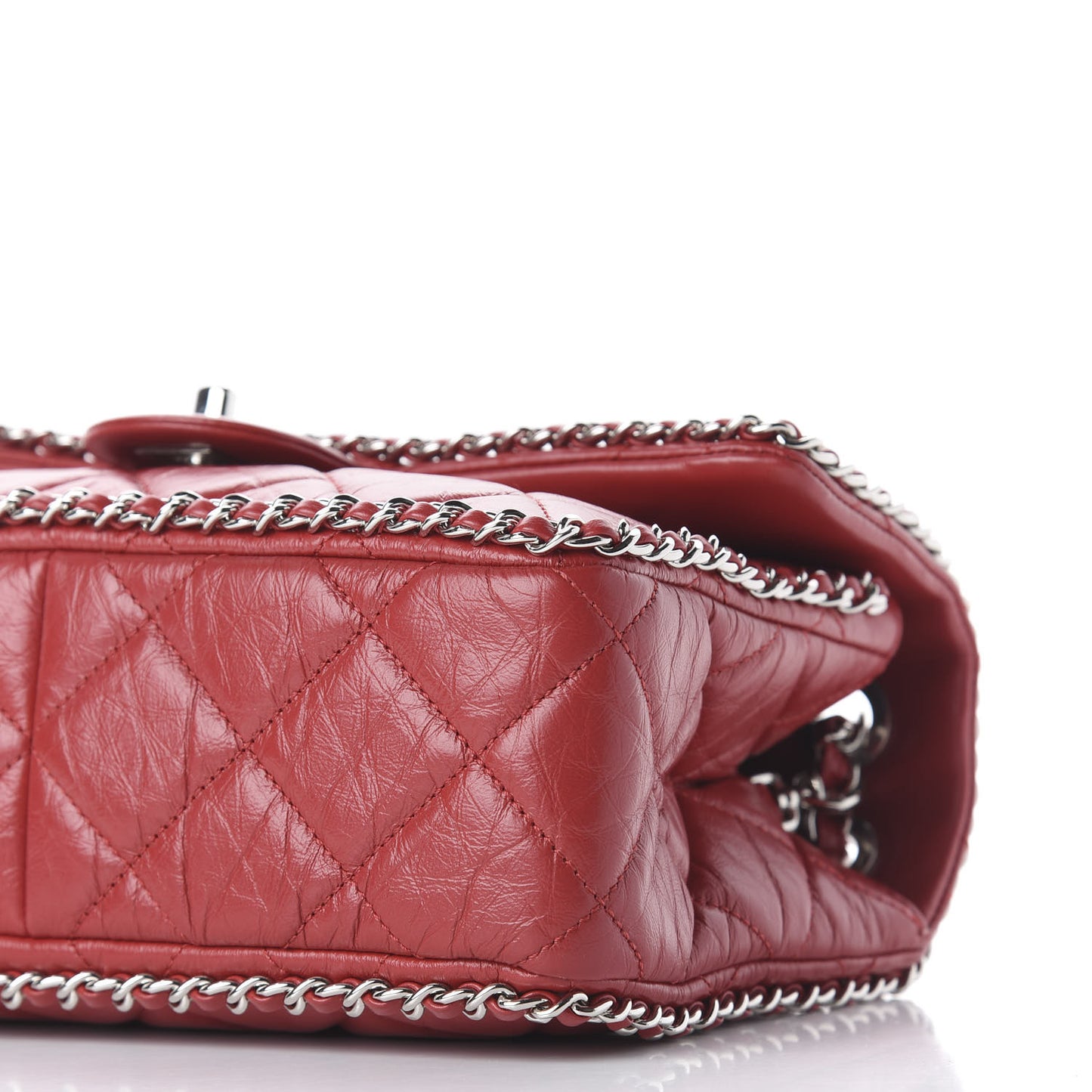 Crumpled Calfskin Medium Chain All Over Flap Red