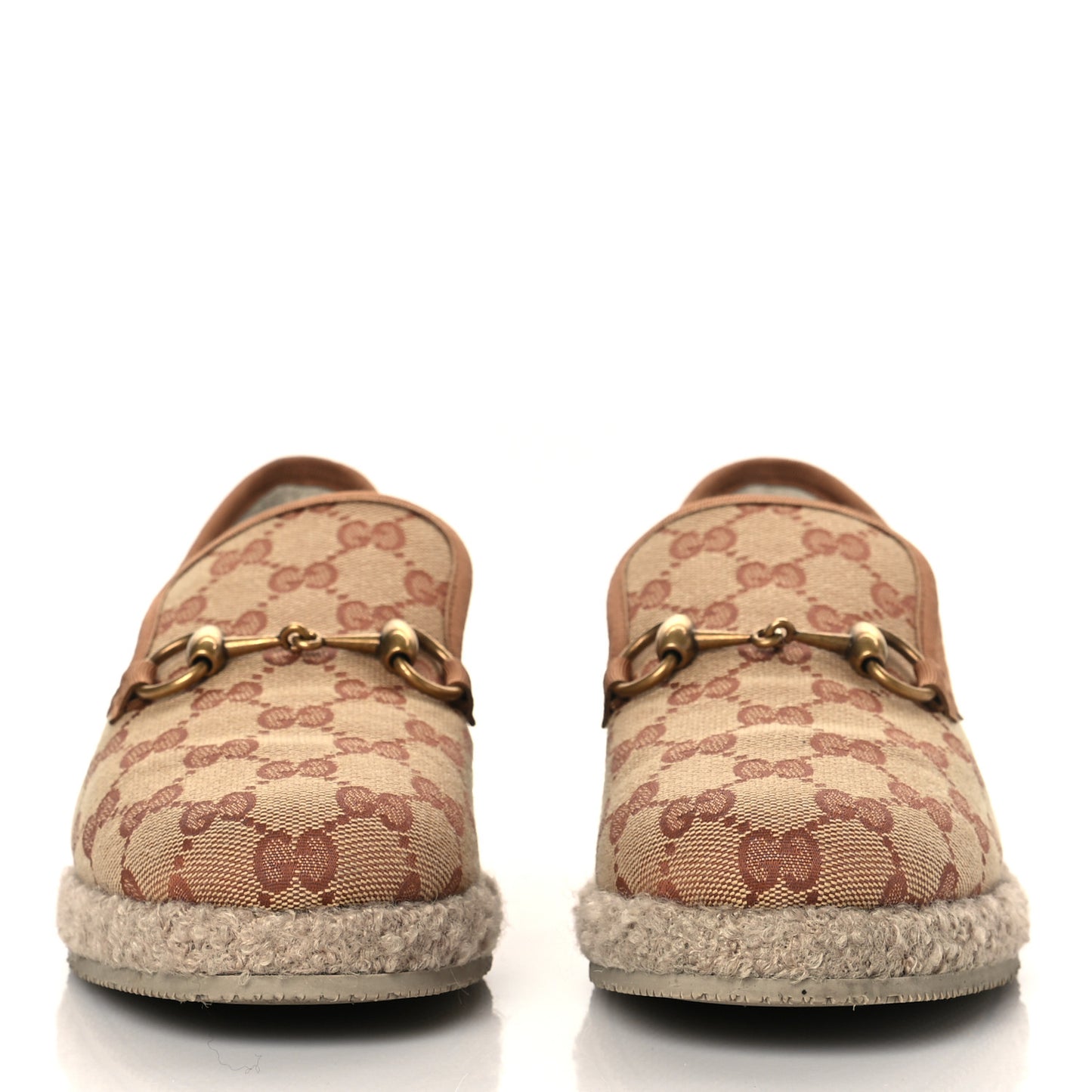 GG Monogram Womens Fria Horsebit Loafers 36.5 Beige Ruggine