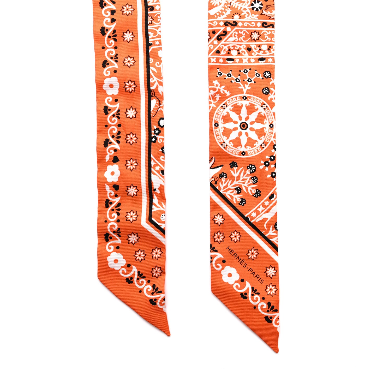 Silk Peuple Du Vent Bandana Twilly Orange Black White
