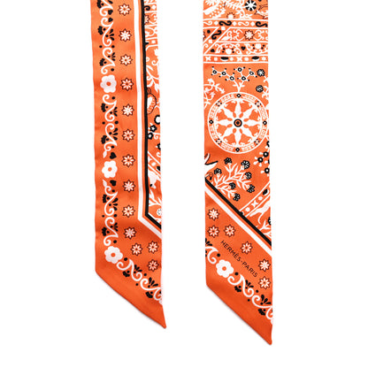 Hermes Silk Peuple Du Vent Bandana Twilly Orange Black White 2 of 4