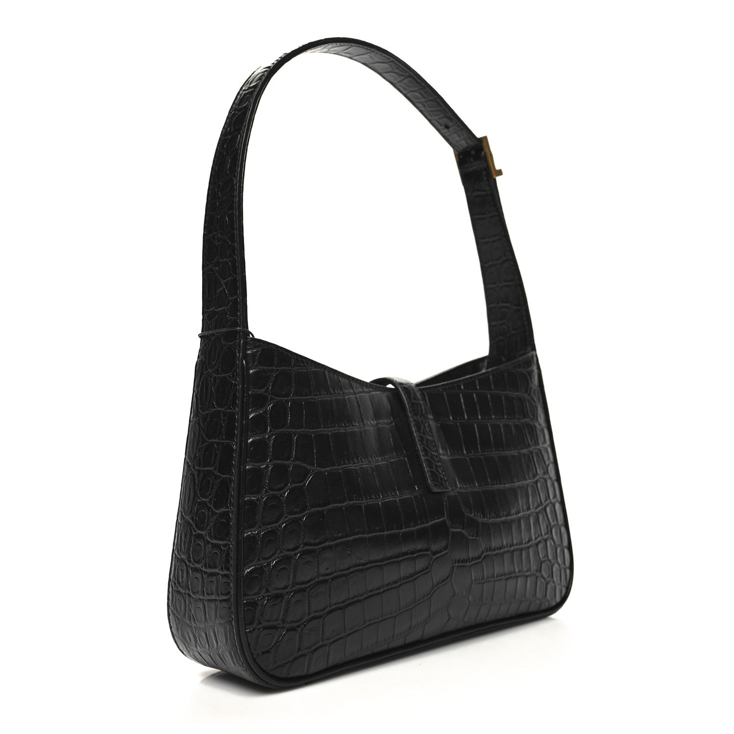 Saint Laurent Calfskin Crocodile Embossed LE 5 A 7 Hobo Black 3 of 10