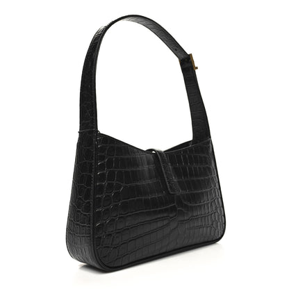 Saint Laurent Calfskin Crocodile Embossed LE 5 A 7 Hobo Black 3 of 10