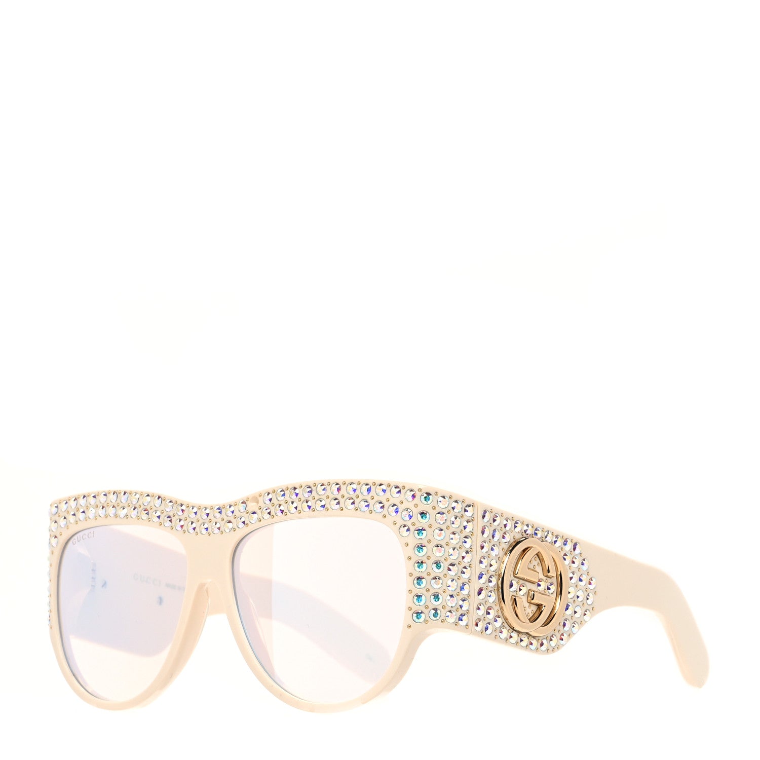 Gucci Acetate Crystal Oversize Hollywood Forever Sunglasses GG0144S Ivory 1 of 8