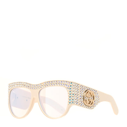 Gucci Acetate Crystal Oversize Hollywood Forever Sunglasses GG0144S Ivory 1 of 8