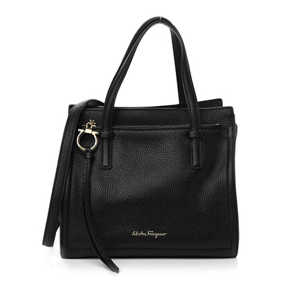 Salvatore Ferragamo Hammered Calfskin Double Handle Small Amy Tote Black 1 of 11