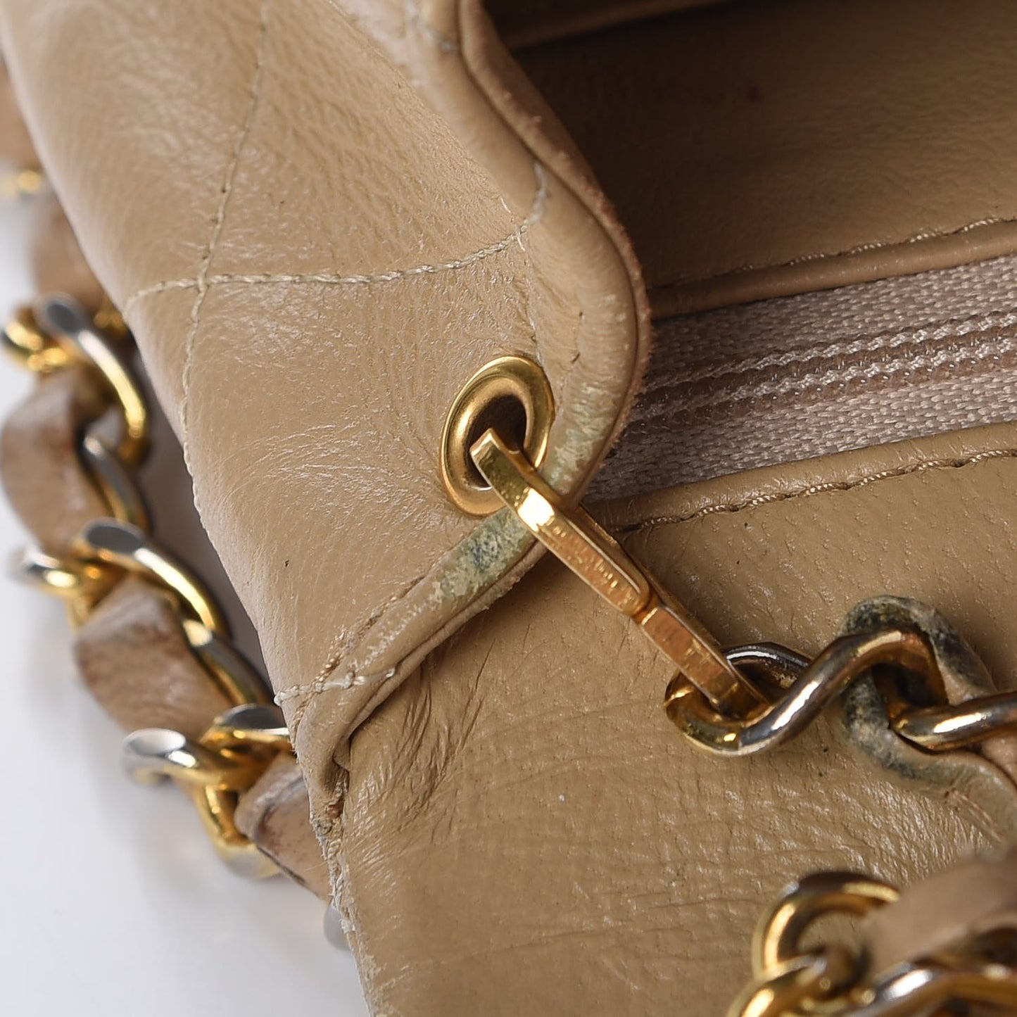 Lambskin Quilted Small Single Flap Beige