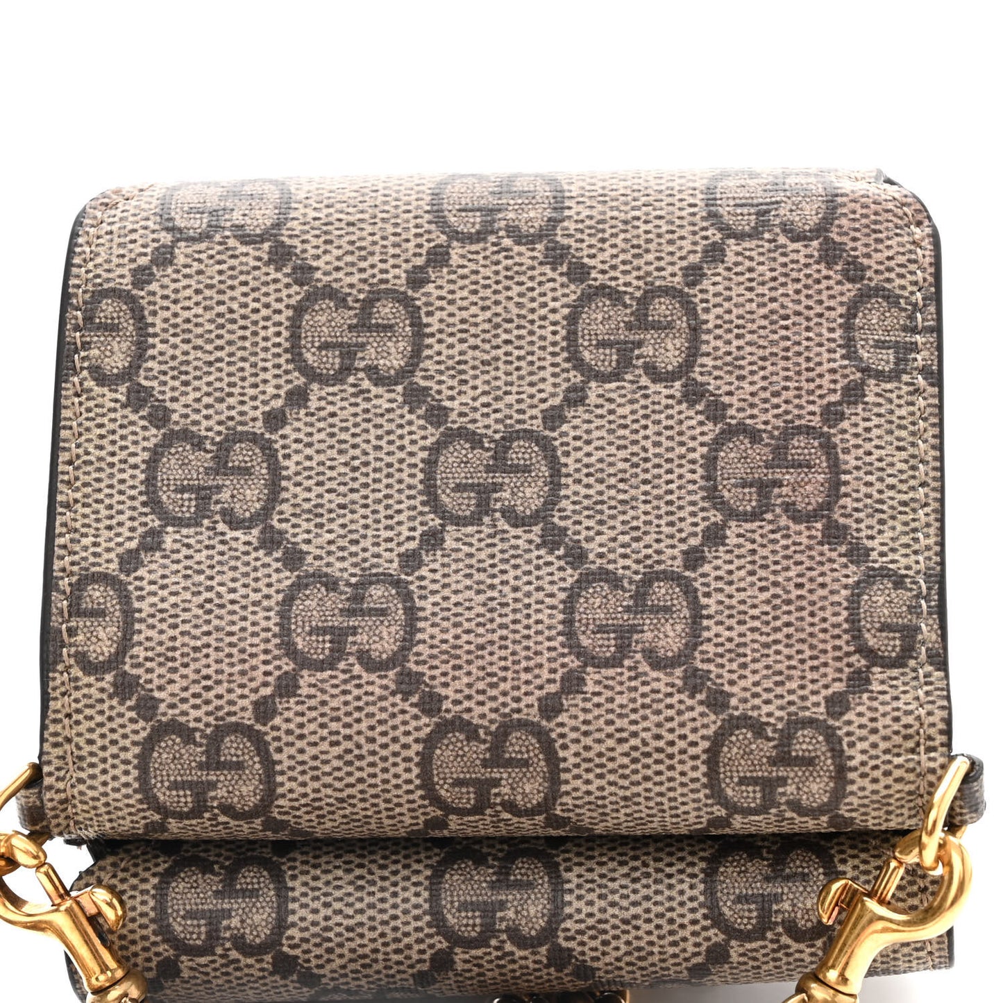 GUCCI X BALENCIAGA GG Supreme Monogram Logo Mini Cash Wallet on Chain Beige Ebony