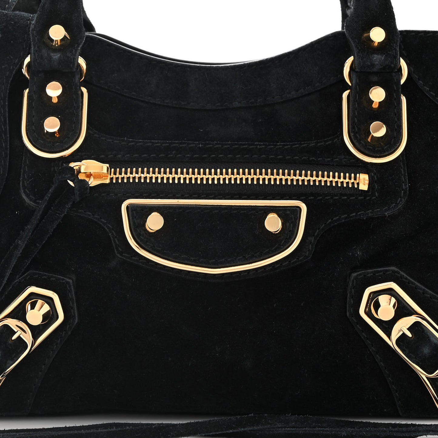 Baby Daim Suede Gold Metallic Edge Hardware Mini City Black