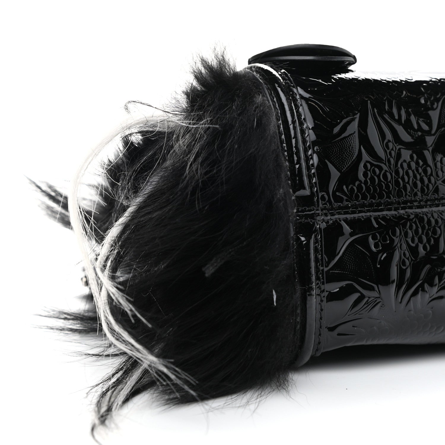Alexander McQueen Patent Faux Fur Mini Skull Padlock Zip Around Tote Black 9 of 10