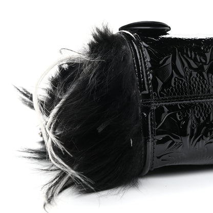 Alexander McQueen Patent Faux Fur Mini Skull Padlock Zip Around Tote Black 9 of 10