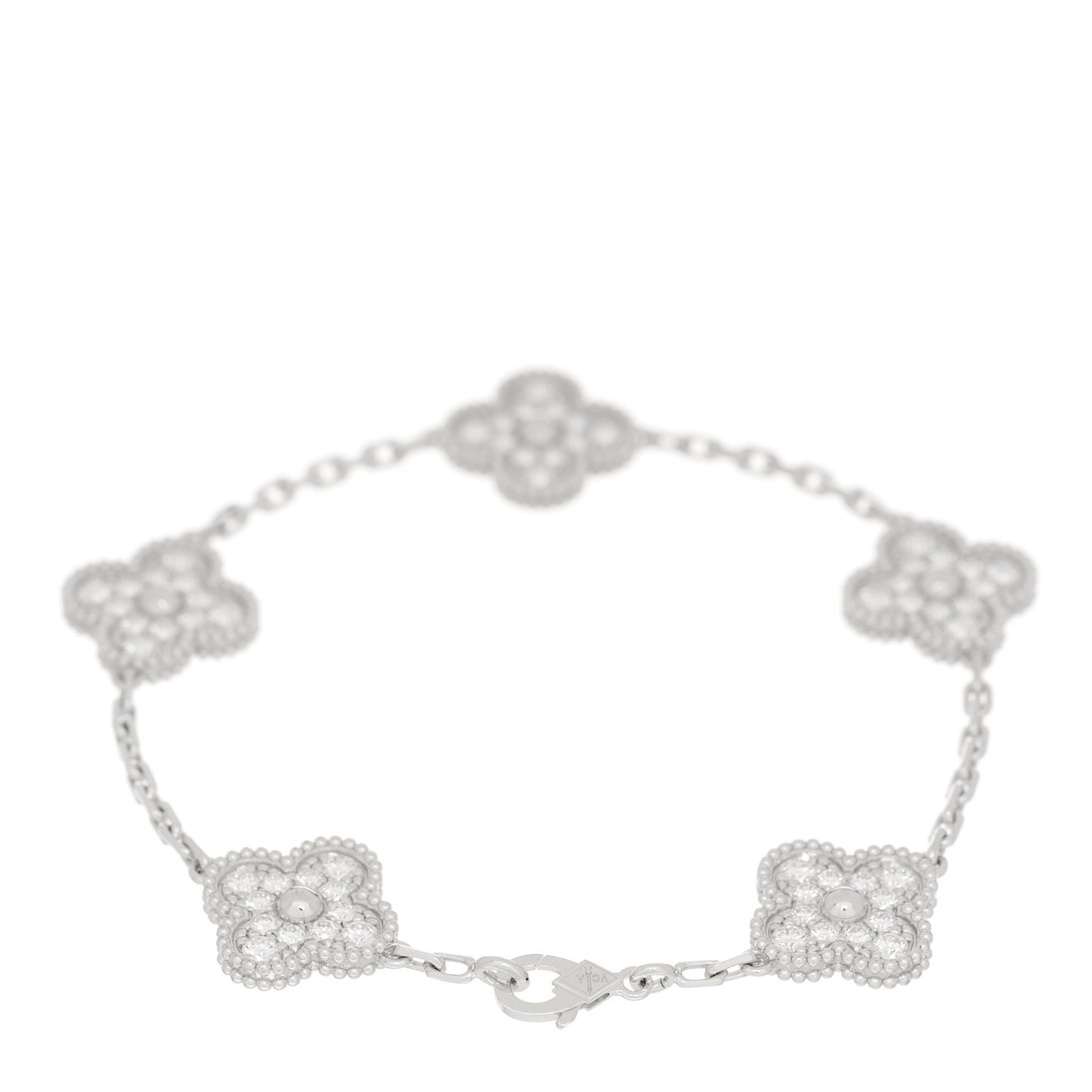 18K White Gold Diamond 5 Motifs Vintage Alhambra Bracelet