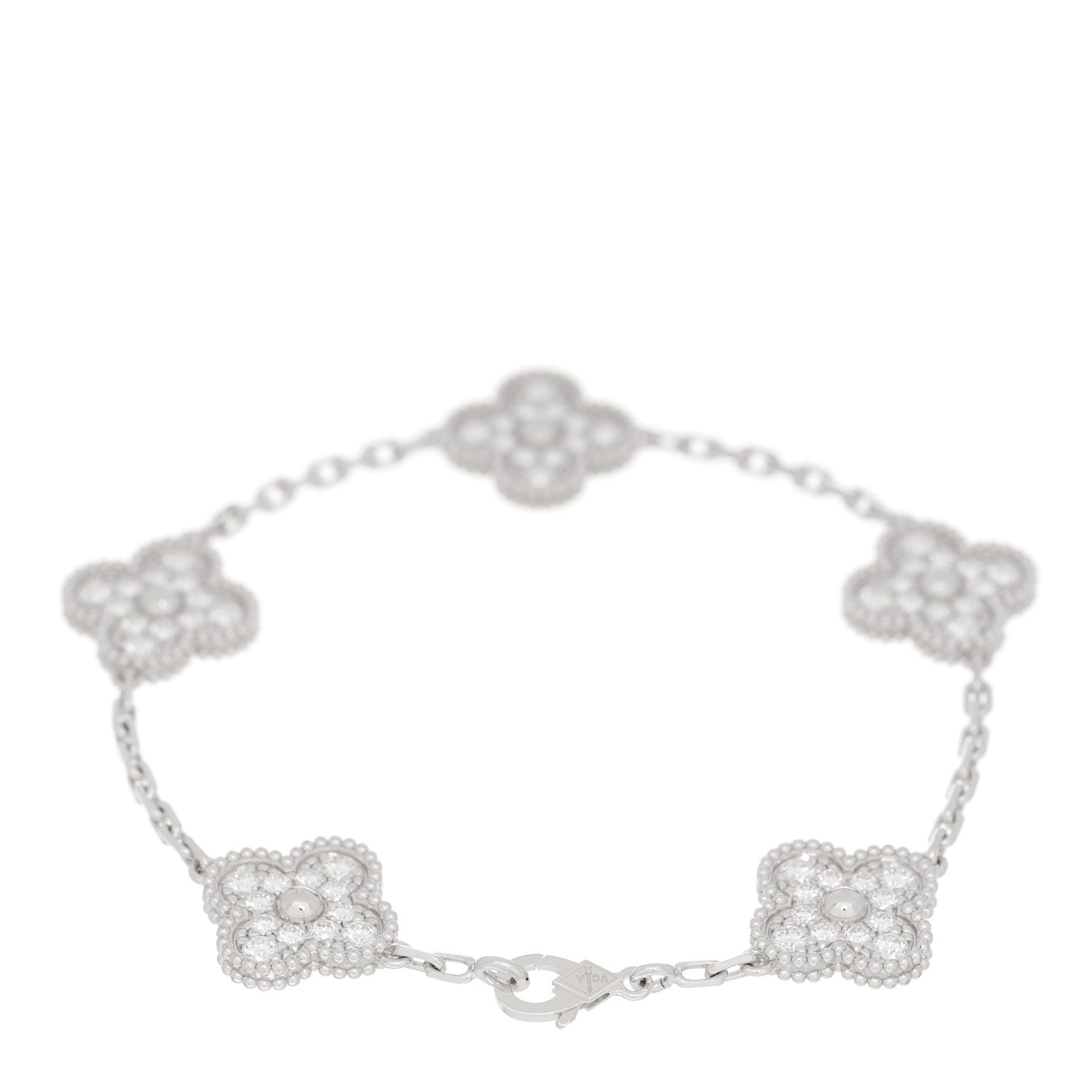 Van Cleef & Arpels 18K White Gold Diamond 5 Motifs Vintage Alhambra Bracelet 3 of 5