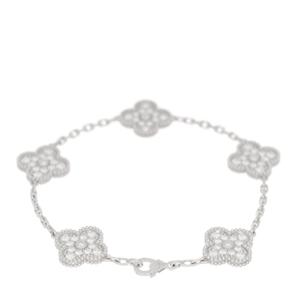 Van Cleef & Arpels 18K White Gold Diamond 5 Motifs Vintage Alhambra Bracelet 3 of 5