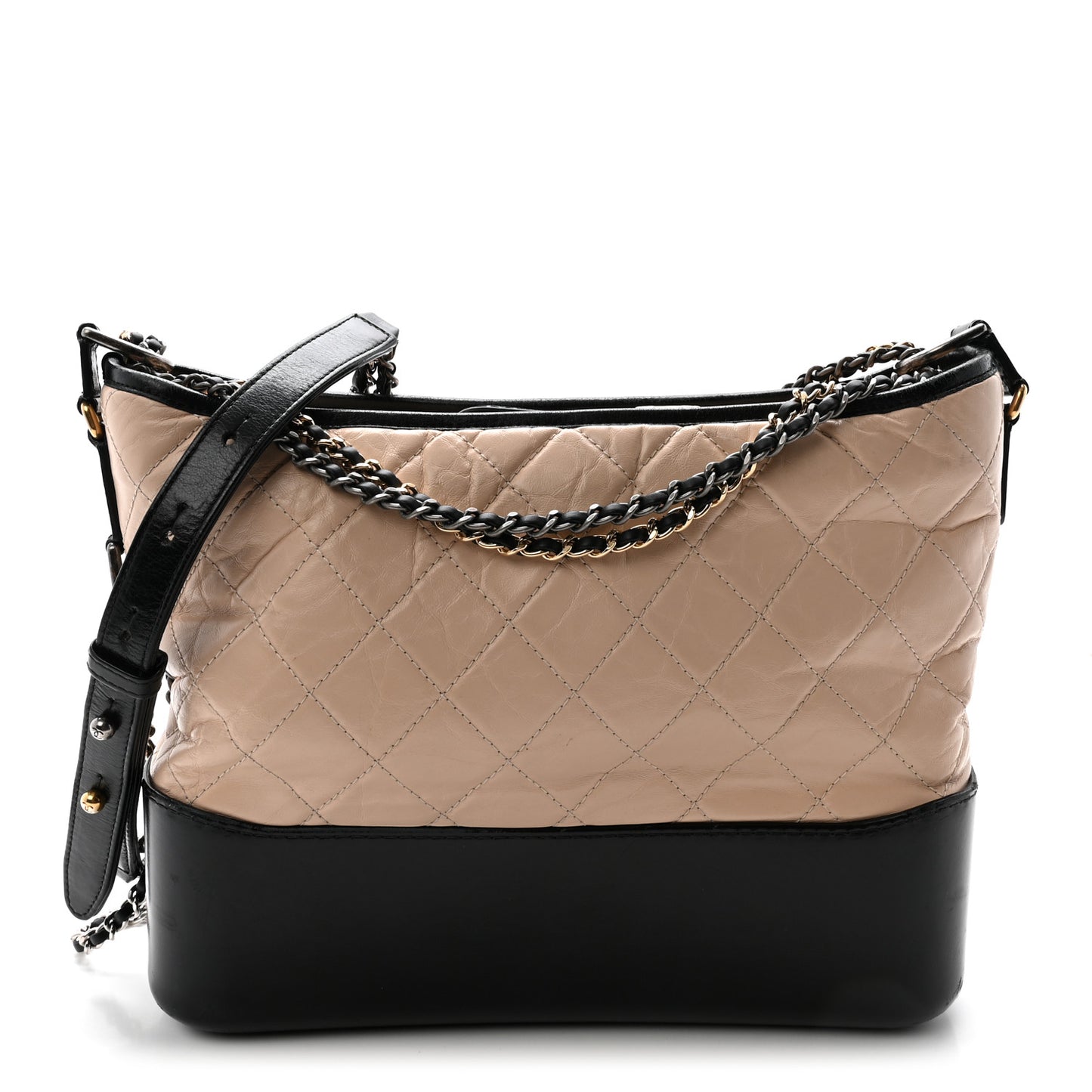 Aged Calfskin Quilted Medium Gabrielle Hobo Beige Black