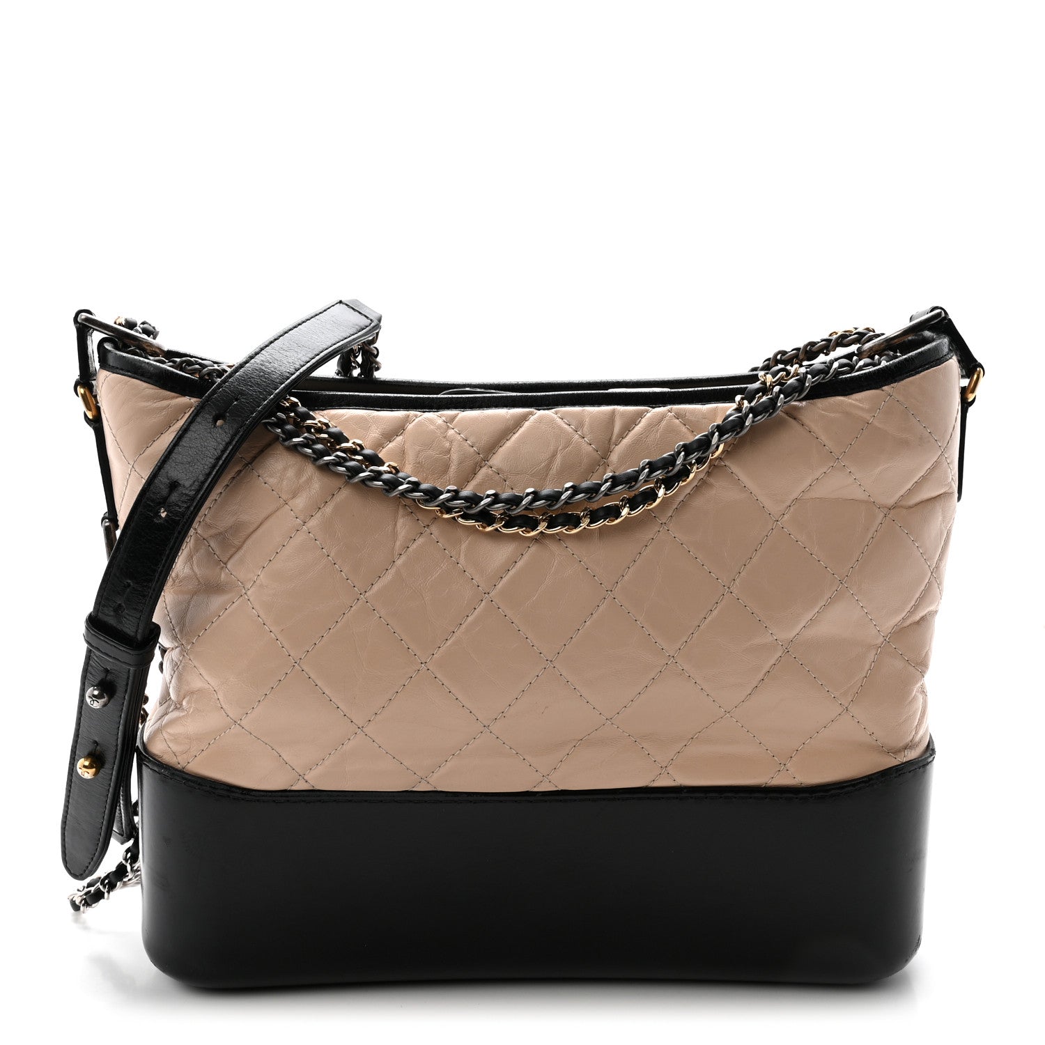 Chanel Aged Calfskin Quilted Medium Gabrielle Hobo Beige Black 1 of 14