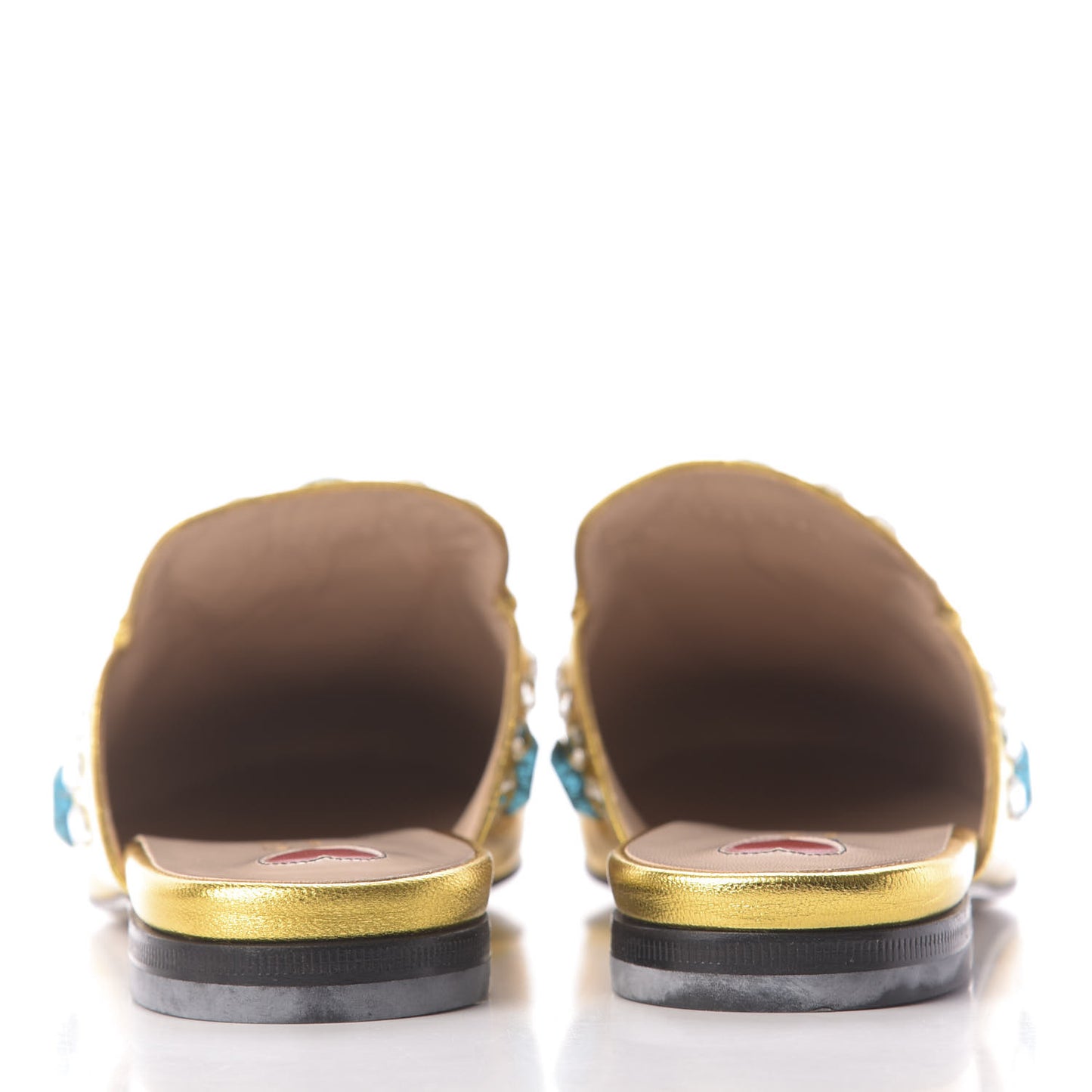 Metallic Nappa Crystal Womens Princetown Slippers 38.5 Gold