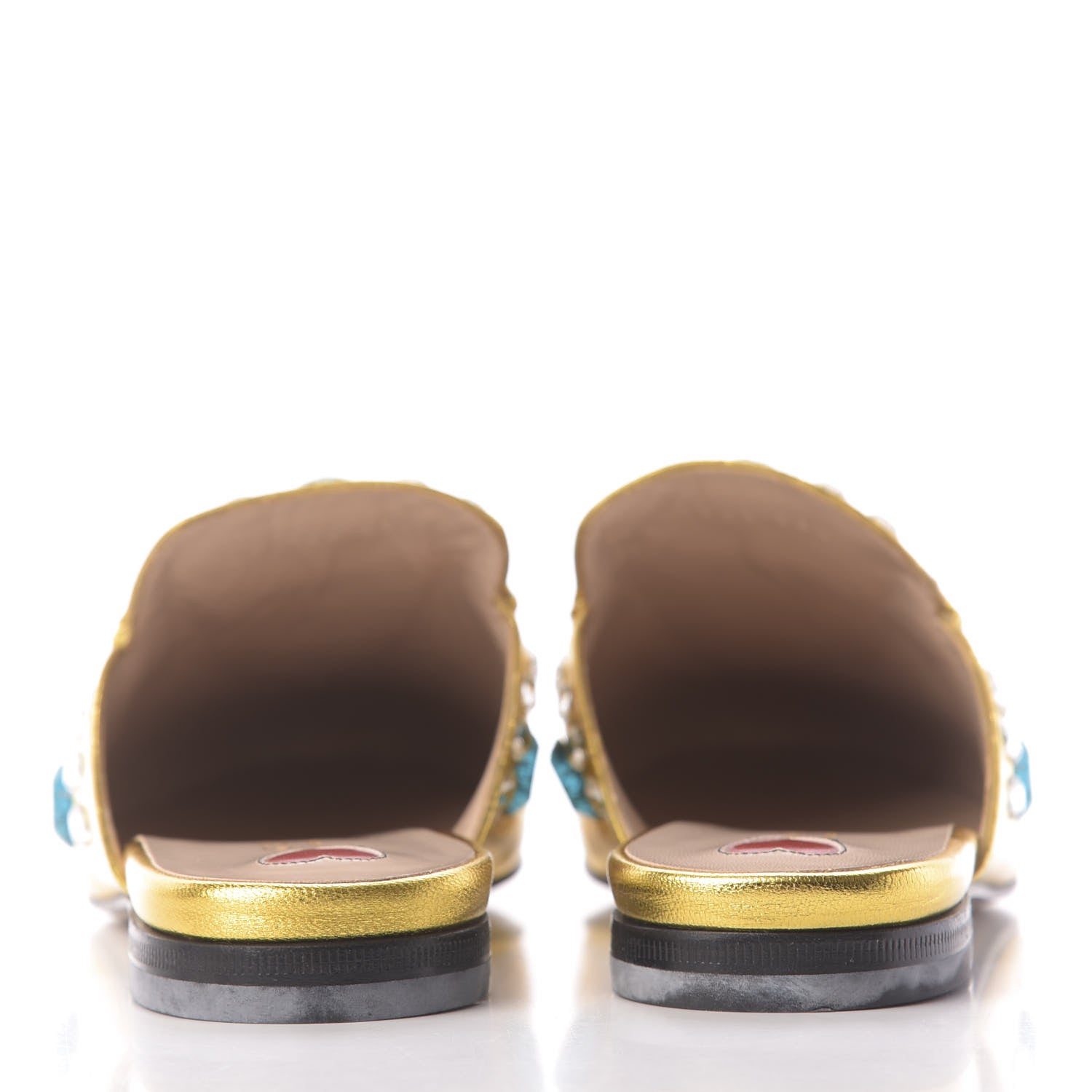 Gucci Metallic Nappa Crystal Womens Princetown Slippers 38.5 Gold 6 of 10