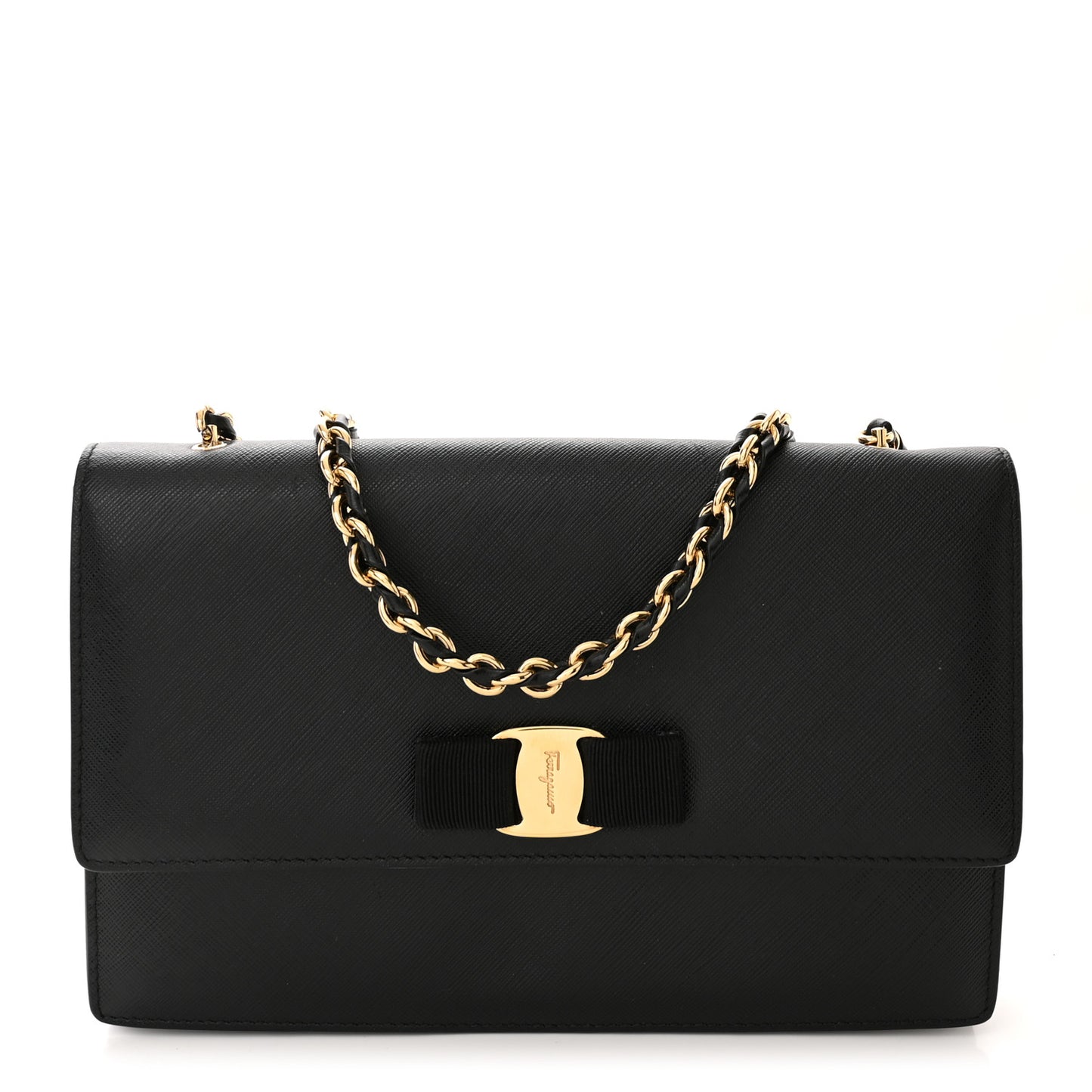 Printed Calfskin Vara Bow Chain Flap Crossbody Black