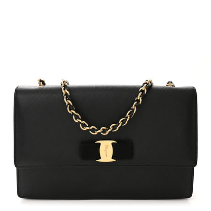 Salvatore Ferragamo Printed Calfskin Vara Bow Chain Flap Crossbody Black 1 of 14