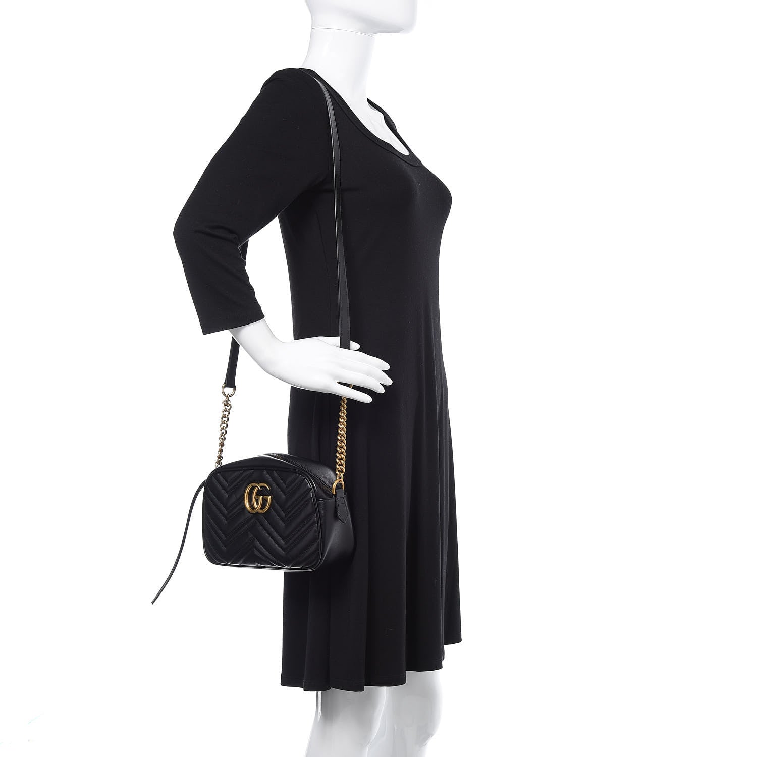 Gucci Calfskin Matelasse Small GG Marmont Chain Shoulder Bag Black 2 of 10