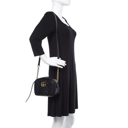 Gucci Calfskin Matelasse Small GG Marmont Chain Shoulder Bag Black 2 of 10