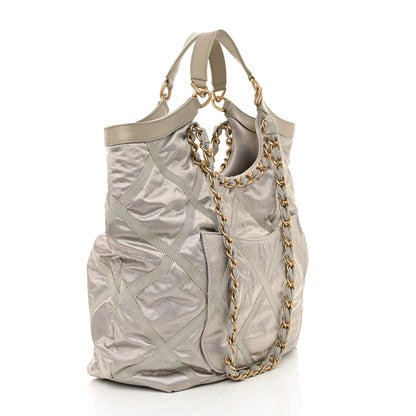 Chanel Nylon Grosgrain Quilted Lifestyle Shopping Bag Grey 4 of 14