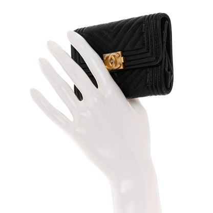 Chanel Caviar Chevron Quilted Boy Flap Card Holder Black 2 of 9