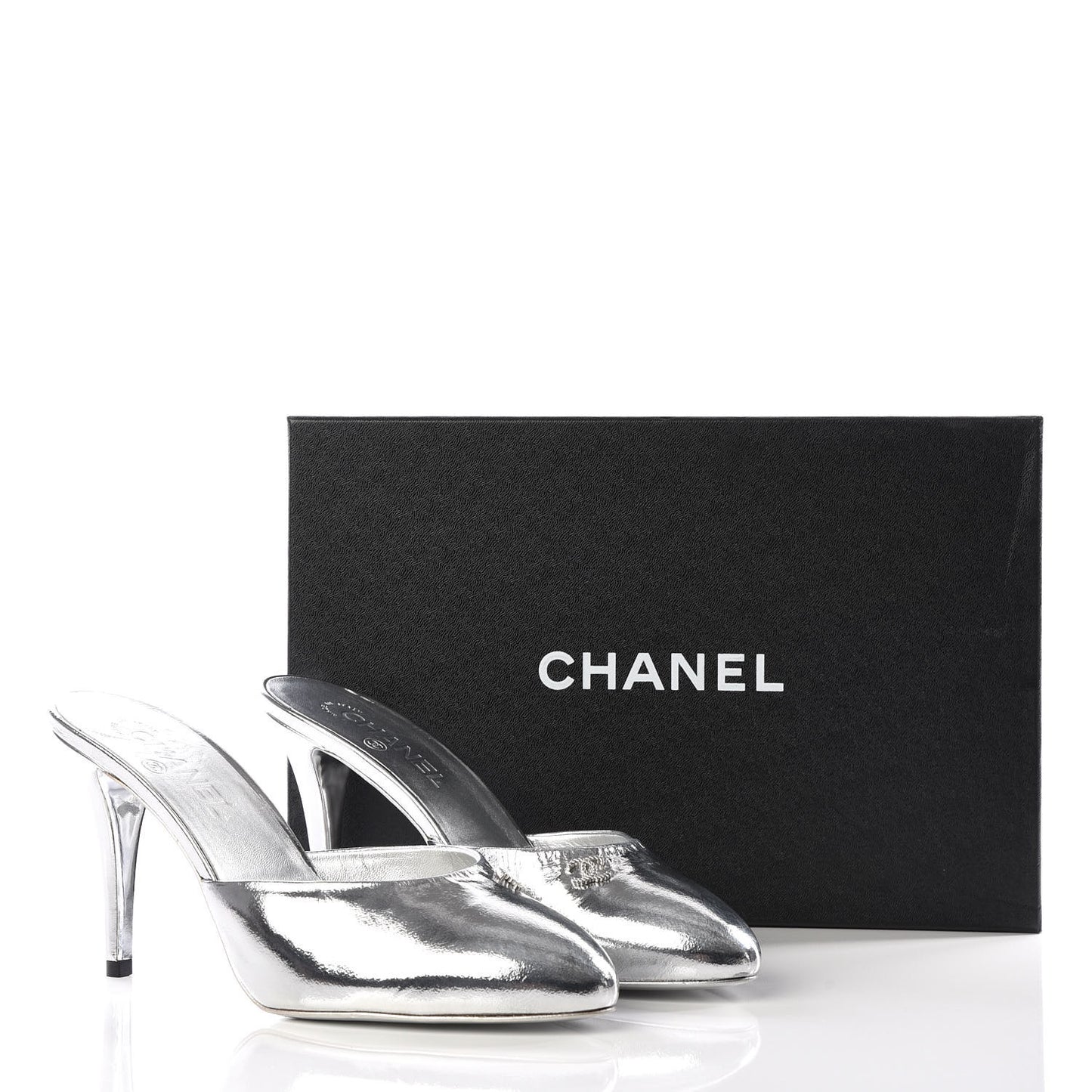 Metallic Goatskin CC Mules 40.5 Silver