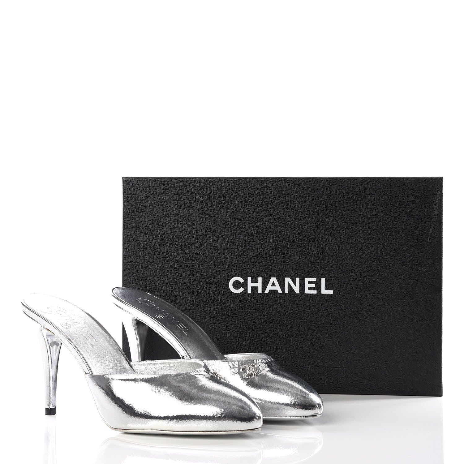 Chanel Metallic Goatskin CC Mules 40.5 Silver 9 of 9
