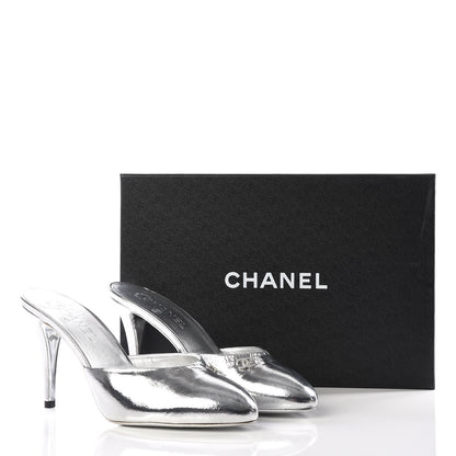 Chanel Metallic Goatskin CC Mules 40.5 Silver 9 of 9